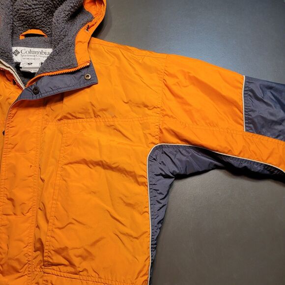 Columbia Jacket Mens Medium Orange Gray Hoodie Fleece Liner Coat Vintage Used - Picture 4 of 11